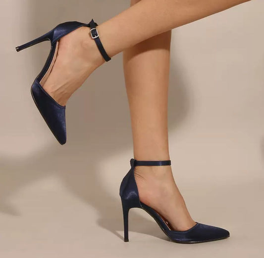 Eleganza – Satin High Heels in Nachtblau