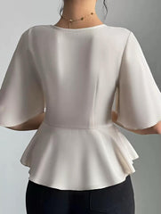 Eleganza Elfenbein – Satin-Peplum-Bluse