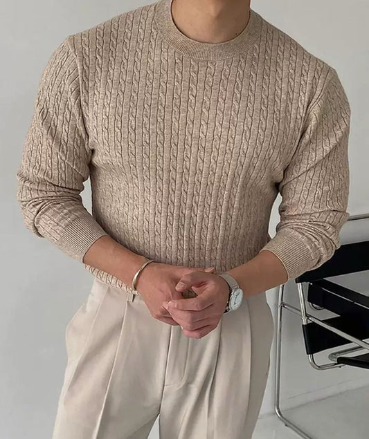 Sandfein Struktur“ – Herrenpullover in Zopfmuster