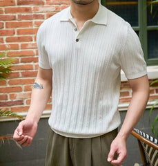 Marin Blau – Feinstrick-Polo aus Baumwolle