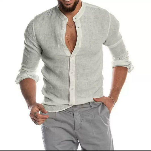 Leinencool – Herrenhemd mit Stehkragen