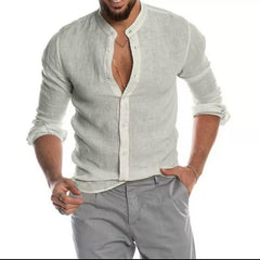 Leinencool – Herrenhemd mit Stehkragen