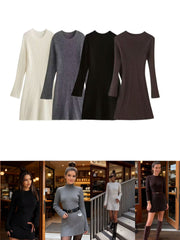 “Soft Elegance Knit Dress” – Geripptes Strickkleid mit Langarm | Welalux