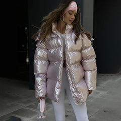 “Silver Nova Puffer Jacket” – Metallic Winterjacke in Silber / Welalux