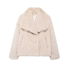 Faux Fur Elegance – Oversized Kunstfelljacke in Taupe