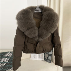 Luxus-Pufferjacke 2025 Damen – Pelzkragen -modisch, kurz , warm