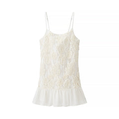 Romantisches Französisches Trägerkleid mit 3D-Blumen & Falten