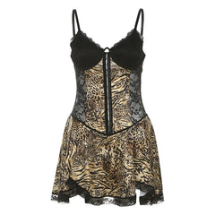 Retro Street Style Leopardenprint Trägerkleid