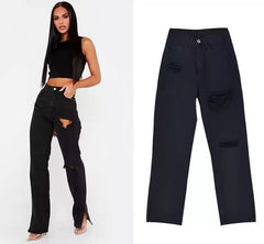 High-Waist Straight Fit mit Schlitz & Ausgestelltem Bein
