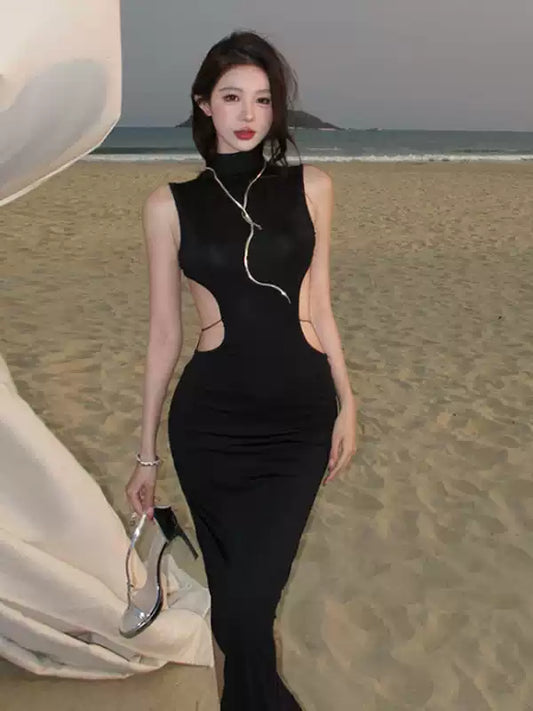 Royal Sister Stil Sexy Rückenfreies Enges Maxikleid