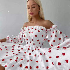 Retro-Look Schlankes One-Shoulder Kleid mit Herz-Print