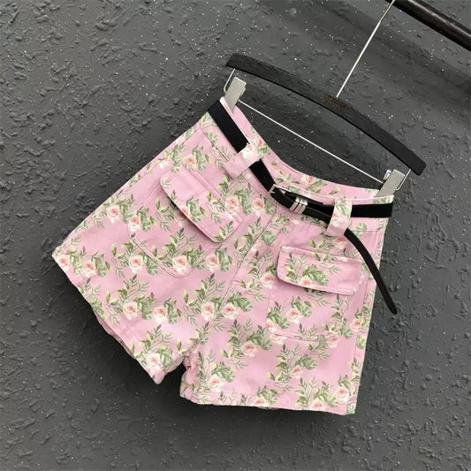 Modische Süße A-Linien Jeansshorts in Rosa