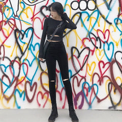 Damen Mid-Waist Röhrenjeans