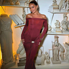 Velvet Muse” – Off-Shoulder Maxi Dress