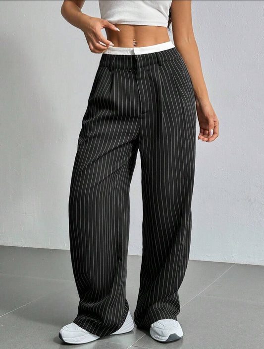 Lina Pinstripe Wide-Leg Pants