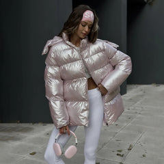 “Silver Nova Puffer Jacket” – Metallic Winterjacke in Silber / Welalux