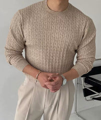 Sandfein Struktur“ – Herrenpullover in Zopfmuster