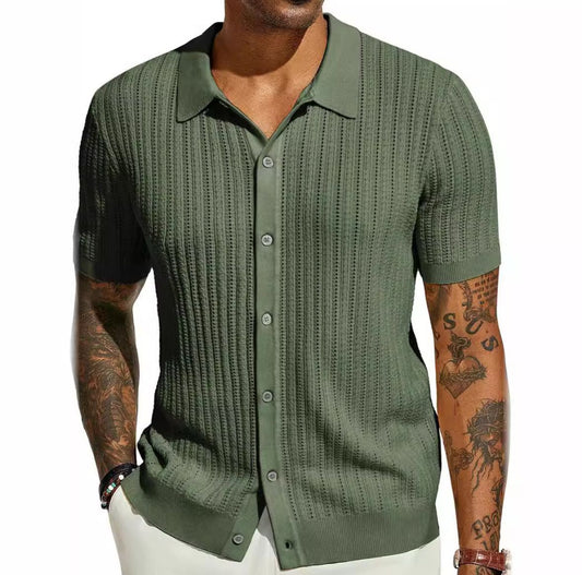 Sommerstrick „Elio“ – Herren-Poloshirt in Olivgrün