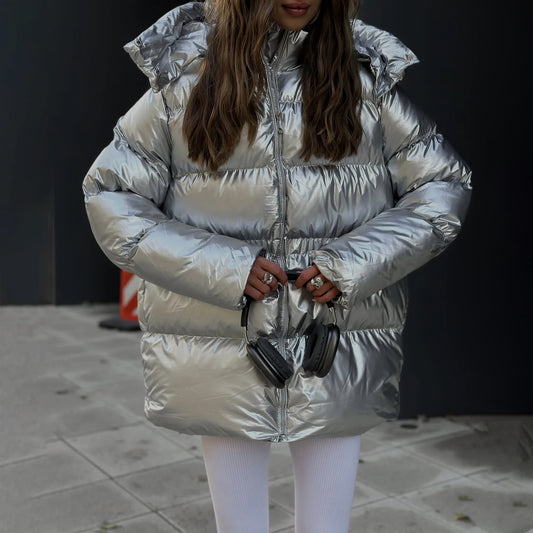 “Silver Nova Puffer Jacket” – Metallic Winterjacke in Silber / Welalux