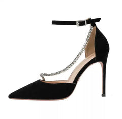 Eleganza Crystal High Heels – Black stilettos with rhinestone chain
