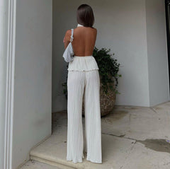 Luna Eleganza – Rückenfreier Plissee-Jumpsuit in Cremeweiß