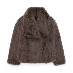 Faux Fur Elegance – Oversized Kunstfelljacke in Taupe