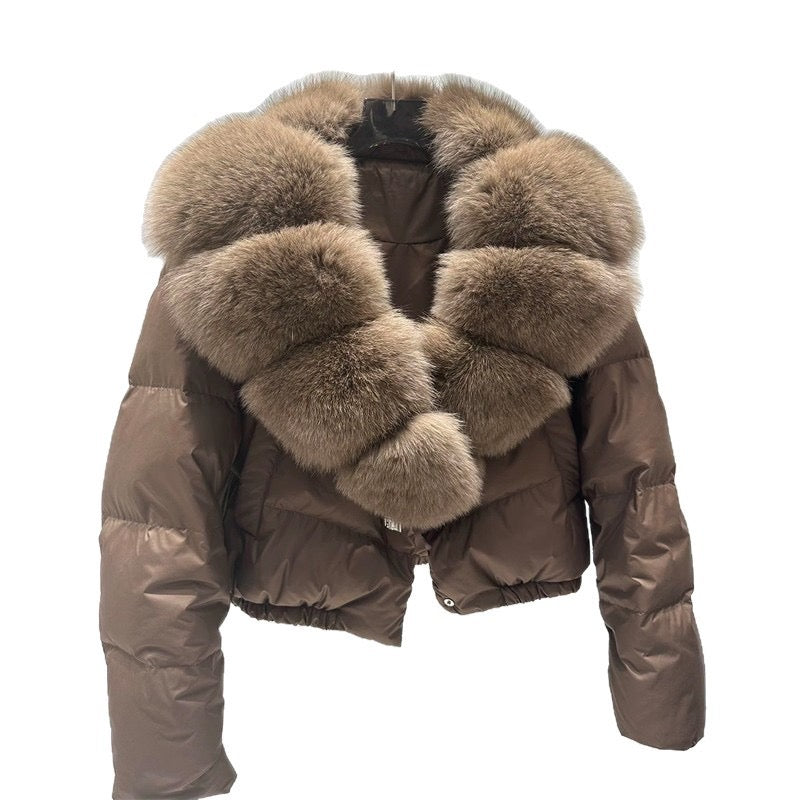 Luxus-Pufferjacke 2025 Damen – Pelzkragen -modisch, kurz , warm