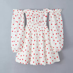 Retro-Look Schlankes One-Shoulder Kleid mit Herz-Print