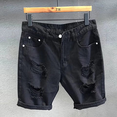 Weiße Ripped Denim Bermudas mit Stretch