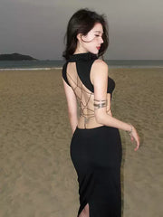 Royal Sister Stil Sexy Rückenfreies Enges Maxikleid