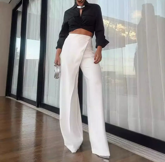 Elegance Wrap Palazzo – High Waist Hose in Weiß