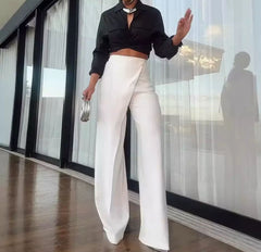 Elegance Wrap Palazzo – High Waist Hose in Weiß