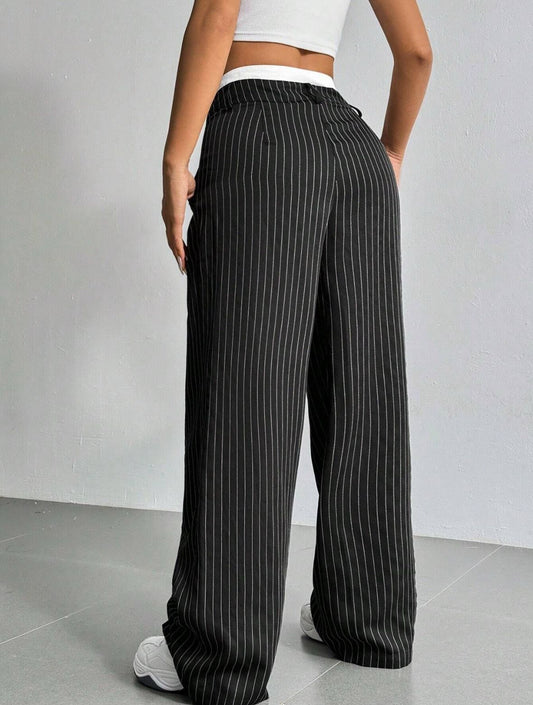 Lina Pinstripe Wide-Leg Pants
