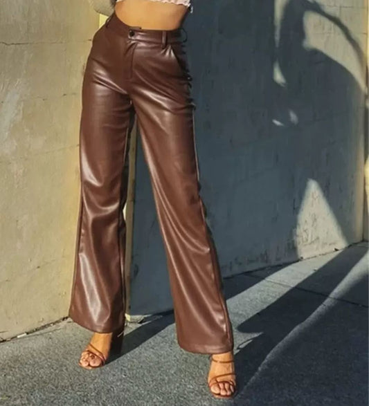 Sienna High-Waist Kunstlederhose – Chocolate Brown