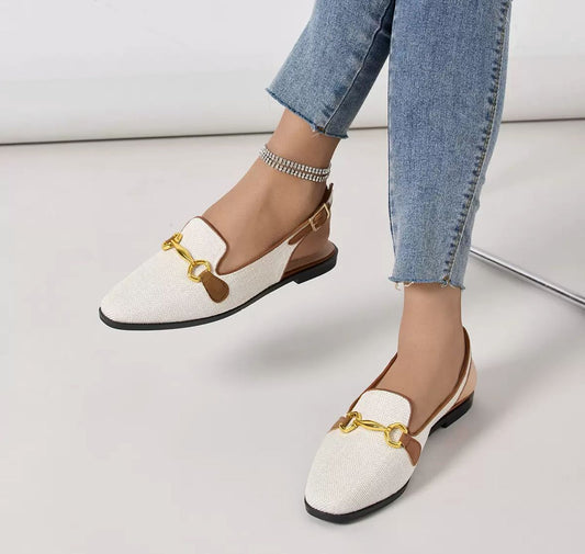 Elegance Slingback Loafer – Canvas &amp; Gold