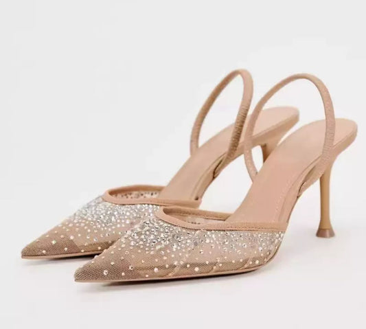 Glamor Sparkle Slingback Heels – Nude Elegance