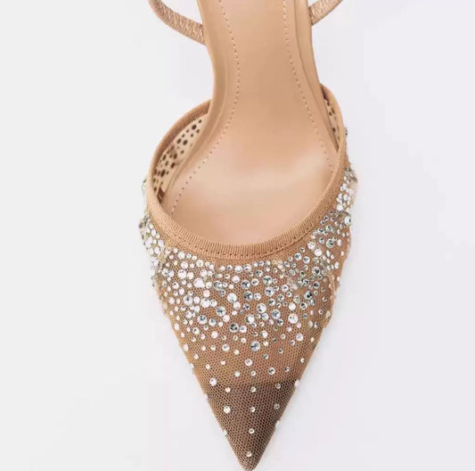Glamor Sparkle Slingback Heels – Nude Elegance