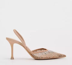 Glamour Sparkle Slingback Heels – Nude Elegance