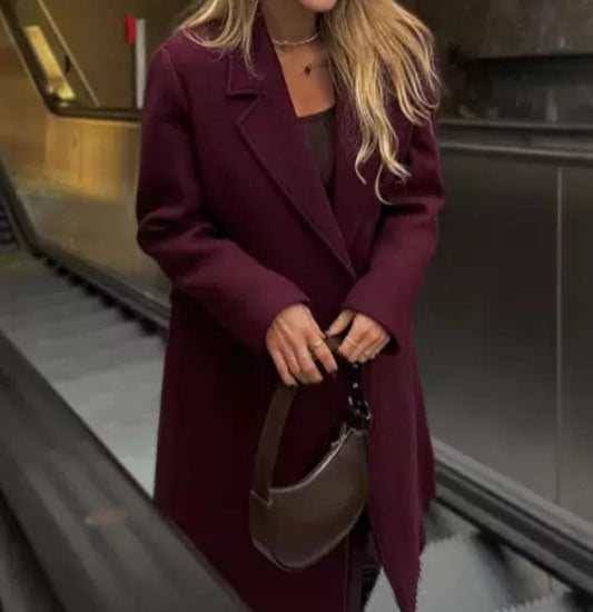 Bordeaux Elegance – Double-Breasted Wool Coat