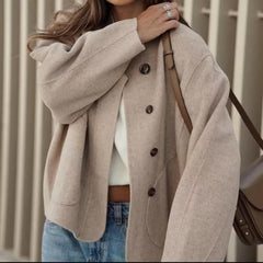 Céline Oversized Wool Jacket – Sandstone Beige