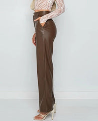 Sienna High-Waist Kunstlederhose – Chocolate Brown