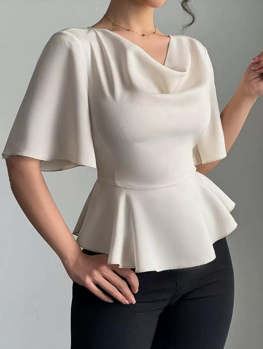 Eleganza Elfenbein – Satin-Peplum-Bluse