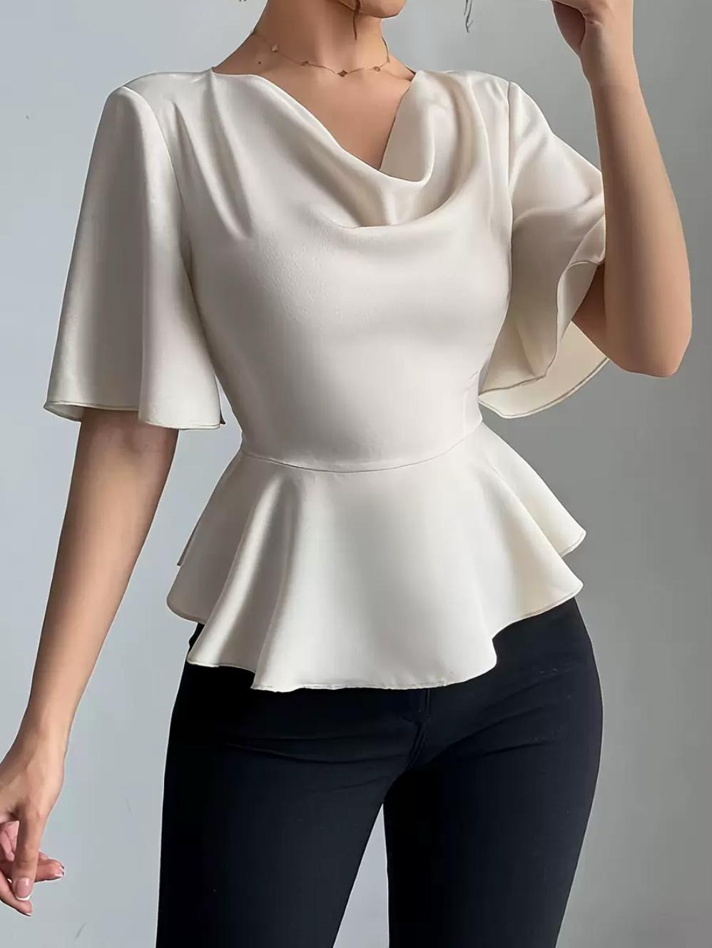 Eleganza Elfenbein – Satin-Peplum-Bluse