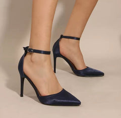 Eleganza – Satin High Heels in Nachtblau